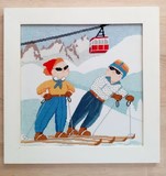 couple skieurs annees 50- la cigogne qui brode